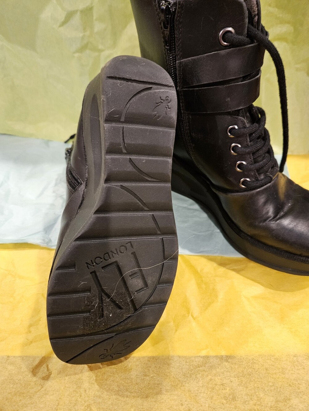 Fly London Women's Black Lace-Up Ankle Boots with Buckle Strap - Picture 2 of 6